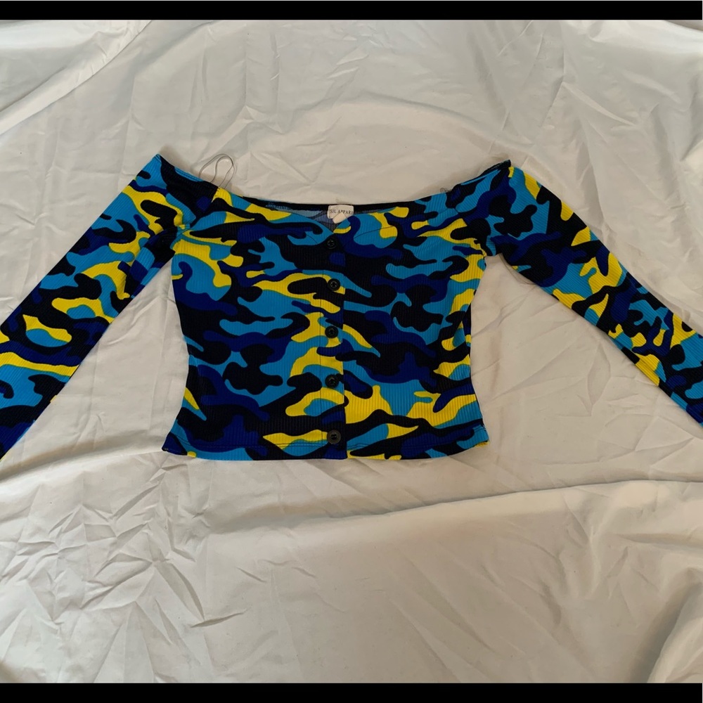 Off The Shoulder Camouflage Design Long Sleeve